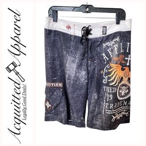 Affliction Men's Embroidered Patches Swim Swimming Board Shorts